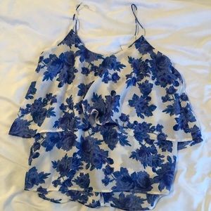 Paper Crane Blue and White Floral Tank Small